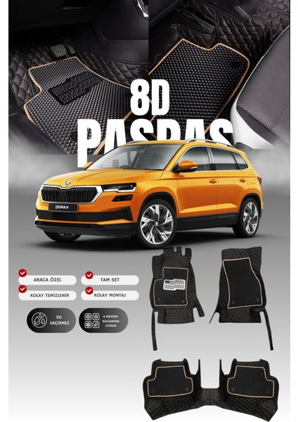 Skoda Karoq (2017 ve Sonrası) 8d Deri Havuzlu Oto Paspas | Tam Koruma,araca Özel & Hızlı Montaj