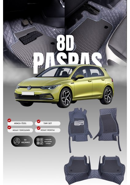 Volkswagen Golf 8 Hibrit (2021 ve Sonrası) 8d Deri Havuzlu Oto Paspas | Tam Korum & Hızlı Montaj