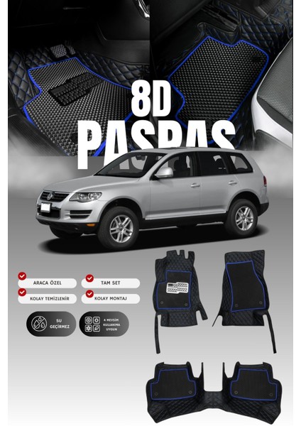 Volkswagen Touareg (2004-2010) 8d Deri Havuzlu Oto Paspas | Tam Koruma,araca Özel & Hızlı Montaj