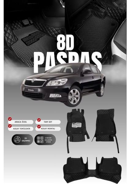 Skoda Octavia (2009-2012) 8d Deri Havuzlu Oto Paspas | Tam Koruma,araca Özel & Hızlı Montaj