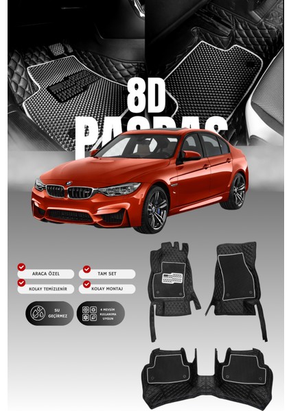 Bmw 3 Serisi F30 (2011-2019) 8d Deri Havuzlu Oto Paspas | Tam Koruma,araca Özel & Hızlı Montaj