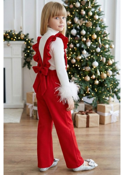 Kız Çocuk Berlin Kırmızı Pamuklu Fırfırlı Bağlama Detaylı Tulum TLM-0055.3