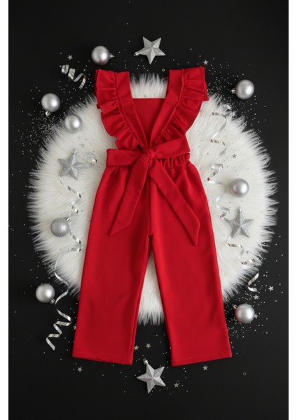 Kız Çocuk Berlin Kırmızı Pamuklu Fırfırlı Bağlama Detaylı Tulum TLM-0055.3 fiyatları