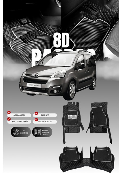 Citroen Berlingo (2008-2018) 8d Deri Havuzlu Oto Paspas | Tam Koruma,araca Özel & Hızlı Montaj
