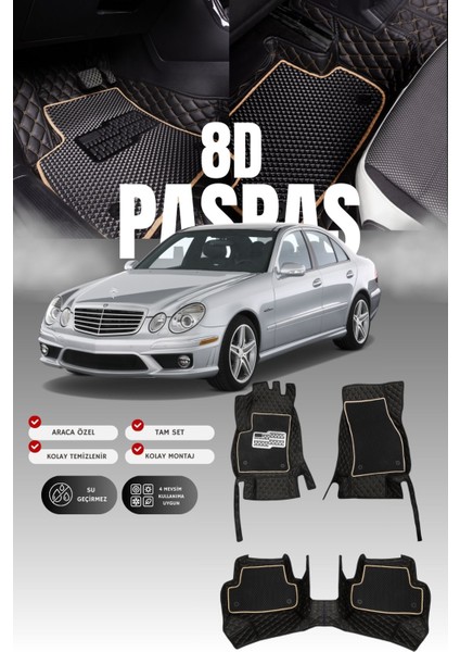 Mercedes E200 / W211 (2002-2009) 8d Deri Havuzlu Oto Paspas | Tam Koruma,araca Özel & Hızlı Montaj