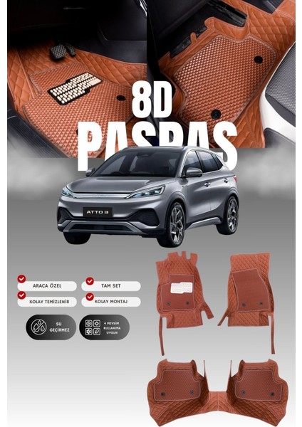 Byd Atto 3 (2022 ve Sonrası) 8d Deri Havuzlu Oto Paspas | Tam Koruma,araca Özel & Hızlı Montaj
