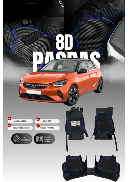 Opel Corsa E (2014-2019) 8d Deri Havuzlu Oto Paspas | Tam Koruma,araca Özel & Hızlı Montaj