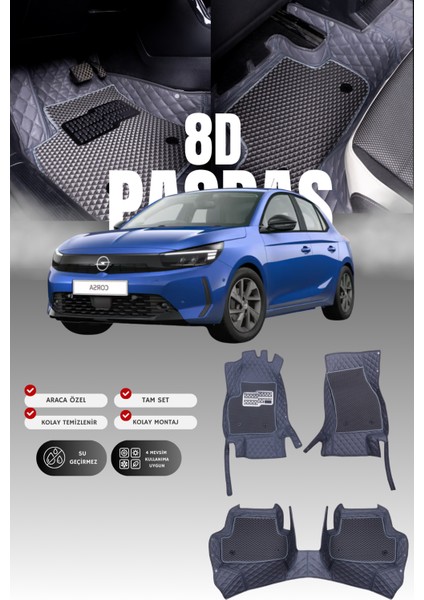 Opel Corsa F (2019 ve Sonrası) 8d Deri Havuzlu Oto Paspas | Tam Koruma,araca Özel & Hızlı Montaj
