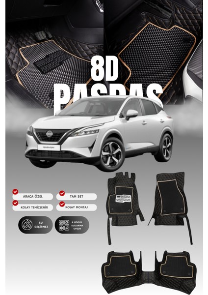 Nissan Qashqai E-Power (2021 ve Sonrası) 8d Deri Havuzlu Oto Paspas | Tam Koruma & Hızlı Montaj