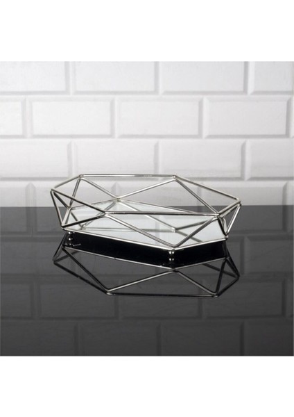 Prizma Aynalı Sunum Tepsi GÜMÜŞ28X20CM