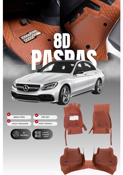 Mercedes C200 / W205 (2014-2021) 8d Deri Havuzlu Oto Paspas | Tam Koruma,araca Özel & Hızlı Montaj