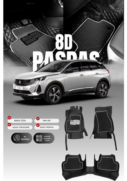 Peugeot 3008 (2020-2023) 8d Deri Havuzlu Oto Paspas | Tam Koruma,araca Özel Kesim & Hızlı Montaj