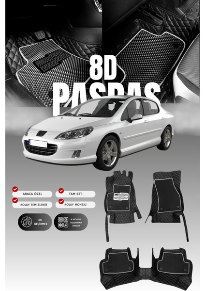 Peugeot 407 (2004-2010) 8d Deri Havuzlu Oto Paspas | Tam Koruma,araca Özel Kesim & Hızlı Montaj