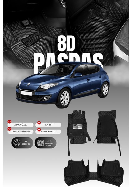Renault Megane 3 (2009-2016) 8d Deri Havuzlu Oto Paspas | Tam Koruma,araca Özel Kesim & Hızlı Montaj