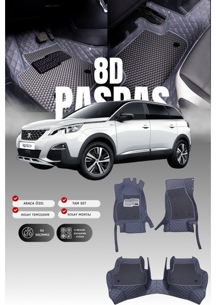 Peugeot 5008 (2017-2020) 8d Deri Havuzlu Oto Paspas | Tam Koruma,araca Özel Kesim & Hızlı Montaj