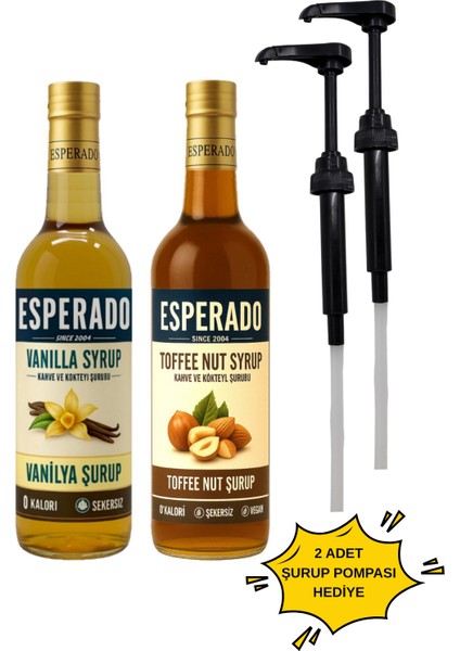 ŞEKERSİZ-SUGAR FREE VANİLYA - TOFFNUT AROMALI KAHVE ŞURUBU -2 Lİ SET 750 ml x 2 AD.