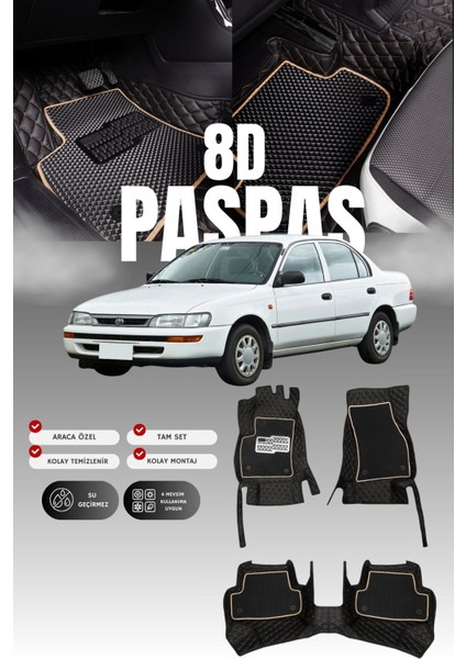 Toyota Corolla (1992-1998) 8d Deri Havuzlu Oto Paspas | Tam Koruma,araca Özel & Hızlı Montaj