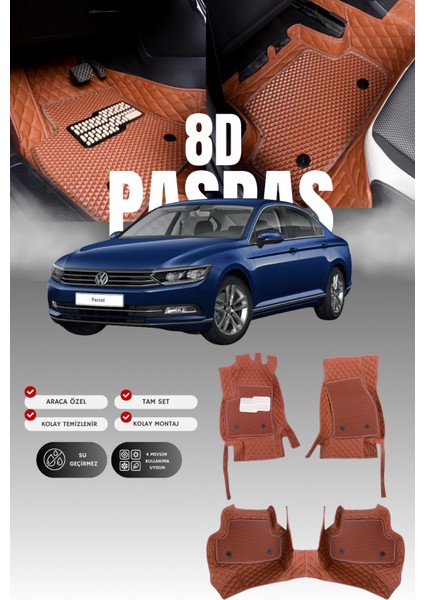 Volkswagen Passat B8 (2015-2022) 8d Deri Havuzlu Oto Paspas | Tam Korum,araca Özel & Hızlı Montaj
