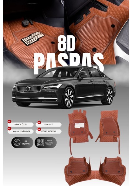 Volvo S90 (2016-2020) 8d Deri Havuzlu Oto Paspas | Tam Koruma,araca Özel & Hızlı Montaj