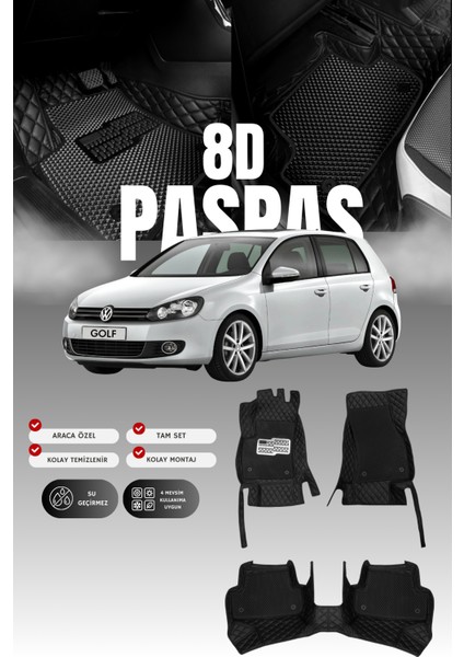 Volkswagen Golf 6 (2009-2012) 8d Deri Havuzlu Oto Paspas | Tam Koruma,araca Özel & Hızlı Montaj