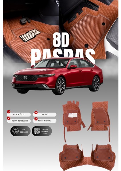 Honda Accord (2023 ve Sonrası) 8d Deri Havuzlu Oto Paspas | Tam Koruma,araca Özel & Hızlı Montaj