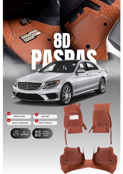 Mercedes S500 / W222 (2013-2020) 8d Deri Havuzlu Oto Paspas | Tam Koruma & Hızlı Montaj