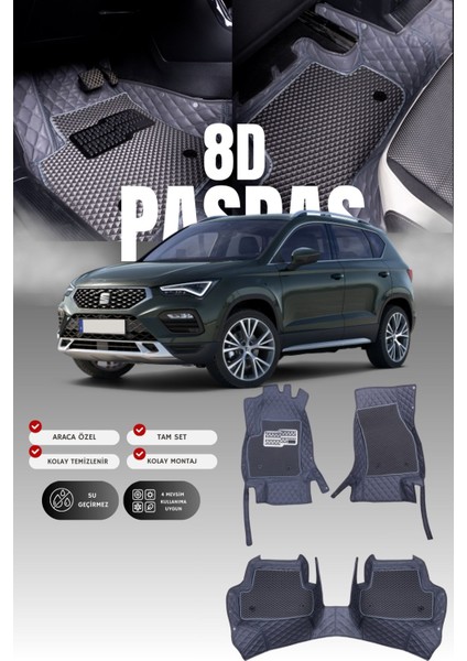 Seat Ateca (2016 ve Sonrası) 8d Deri Havuzlu Oto Paspas | Tam Koruma,araca Özel & Hızlı Montaj