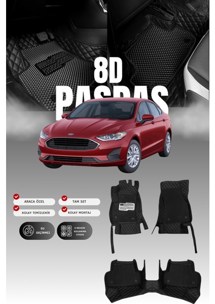 Ford Mondeo (2014-2021) 8d Deri Havuzlu Oto Paspas | Tam Koruma,araca Özel & Hızlı Montaj