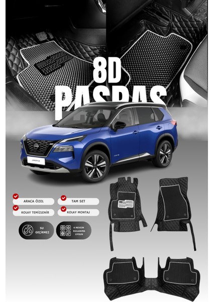 Nissan X-Trail E-Power (2023 ve Sonrası) 8d Deri Havuzlu Oto Paspas | Tam Koruma & Hızlı Montaj