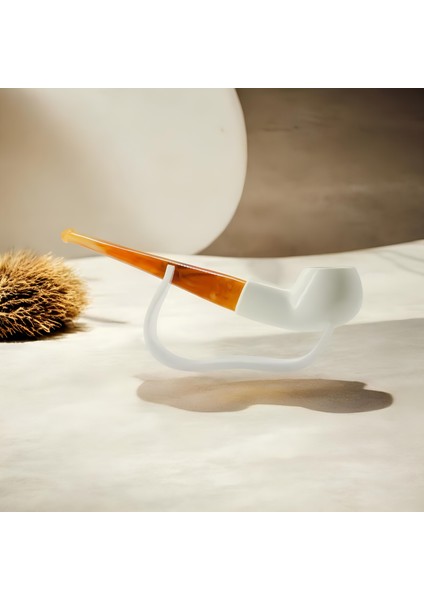 Goldenlight El Yapımı Lületaşı Pipo – Amber Akrilik Düz Saplı, Küçük Boy 13,5 cm Hediyelik Pipo