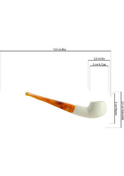 Goldenlight El Yapımı Lületaşı Pipo – Amber Akrilik Düz Saplı, Küçük Boy 13,5 cm Hediyelik Pipo