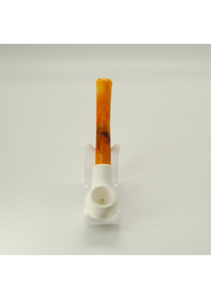 Goldenlight El Yapımı Lületaşı Pipo – Amber Akrilik Düz Saplı, Küçük Boy 13,5 cm Hediyelik Pipo