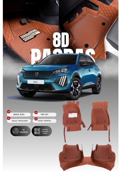Peugeot E-2008 (2023 ve Sonrası) 8d Deri Havuzlu Oto Paspas | Tam Koruma,araca Özel & Hızlı Montaj