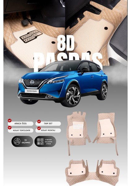 Nissan Qashqai Mild-Hibrit (2021 ve Sonrası) 8d Deri Havuzlu Oto Paspas | Tam Koruma & Hızlı Montaj