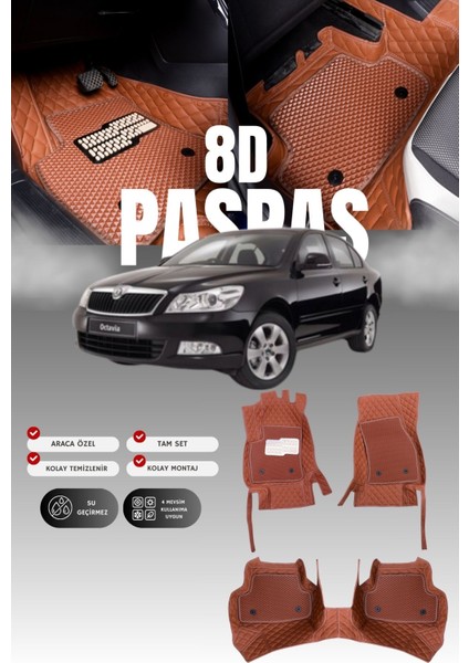 Skoda Octavia (2009-2012) 8d Deri Havuzlu Oto Paspas | Tam Koruma,araca Özel & Hızlı Montaj