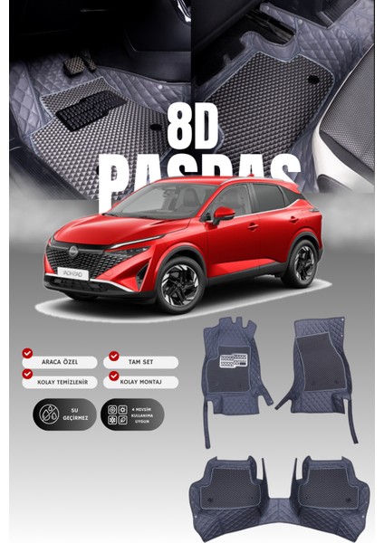 Nissan Qashqai Benzinli (2021 ve Sonrası) 8d Deri Havuzlu Oto Paspas | Tam Koruma & Hızlı Montaj