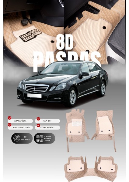 Mercedes E200 / W212 (2009-2016) 8d Deri Havuzlu Oto Paspas | Tam Koruma,araca Özel & Hızlı Montaj