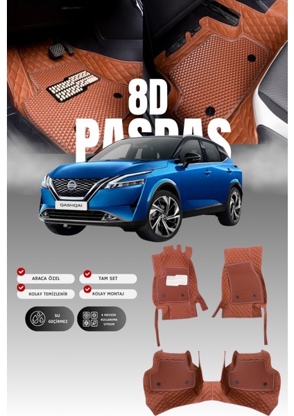 Nissan Qashqai Mild-Hibrit (2021 ve Sonrası) 8d Deri Havuzlu Oto Paspas | Tam Koruma & Hızlı Montaj