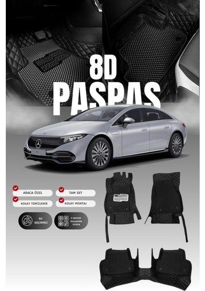 Mercedes Eqs 500 / V297 (2020 ve Sonrası) 8d Deri Havuzlu Oto Paspas | Tam Koruma & Hızlı Montaj