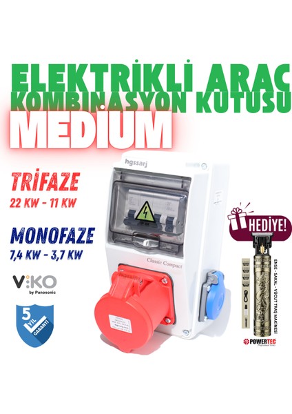 "medium" 22kW 5X32A - 1X16A Elektrikli Araç Kombinasyon Kutusu, V i k o/P a n a s o n i c, 5 Yıl Garanti