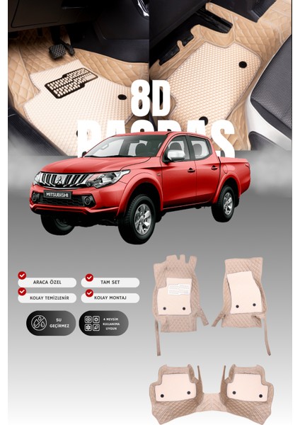 Mitsubishi L200 (2015-2019) 8d Deri Havuzlu Oto Paspas | Tam Koruma,araca Özel & Hızlı Montaj