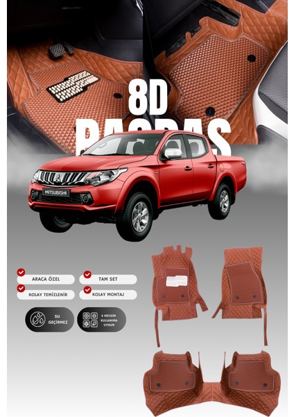 Mitsubishi L200 (2015-2019) 8d Deri Havuzlu Oto Paspas | Tam Koruma,araca Özel & Hızlı Montaj