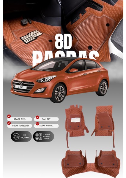 Hyundai I30 (2012-2016) 8d Deri Havuzlu Oto Paspas | Tam Koruma,araca Özel Kesim & Hızlı Montaj