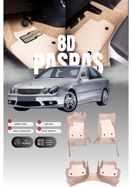 Mercedes C200 / W203 (2000-2007) 8d Deri Havuzlu Oto Paspas | Tam Koruma,araca Özel & Hızlı Montaj