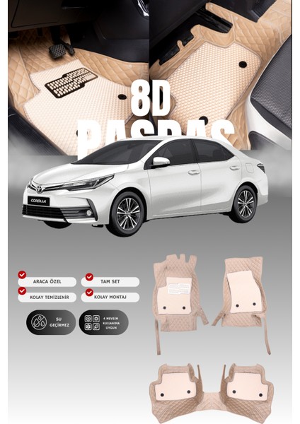Toyota Corolla (2016-2018) 8d Deri Havuzlu Oto Paspas | Tam Koruma,araca Özel & Hızlı Montaj