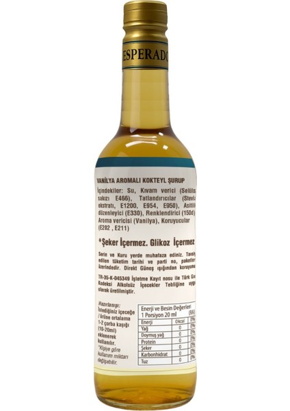 Vanilyalı Kahve & Kokteyl Şurubu Şekersiz 750 ml fiyatları