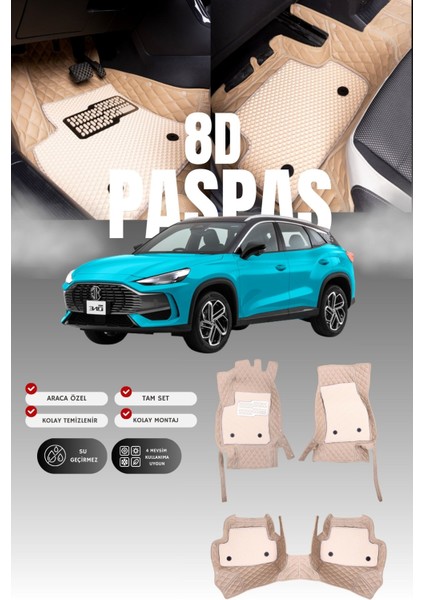 Mg Hs (2018-2024) 8d Deri Havuzlu Oto Paspas | Tam Koruma,araca Özel Kesim & Hızlı Montaj