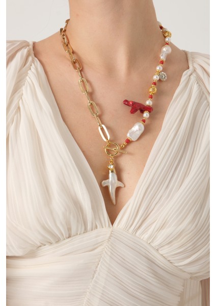 Inci ve Gold Zincirli Kolye