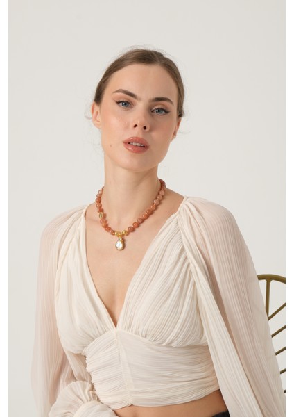 Inci Uçlu Güneş Taşı Kolye