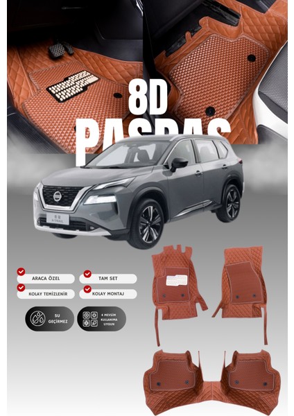 Nissan X-Trail Benzinli (2022 ve Sonrası) 8d Deri Havuzlu Oto Paspas | Tam Koruma & Hızlı Montaj